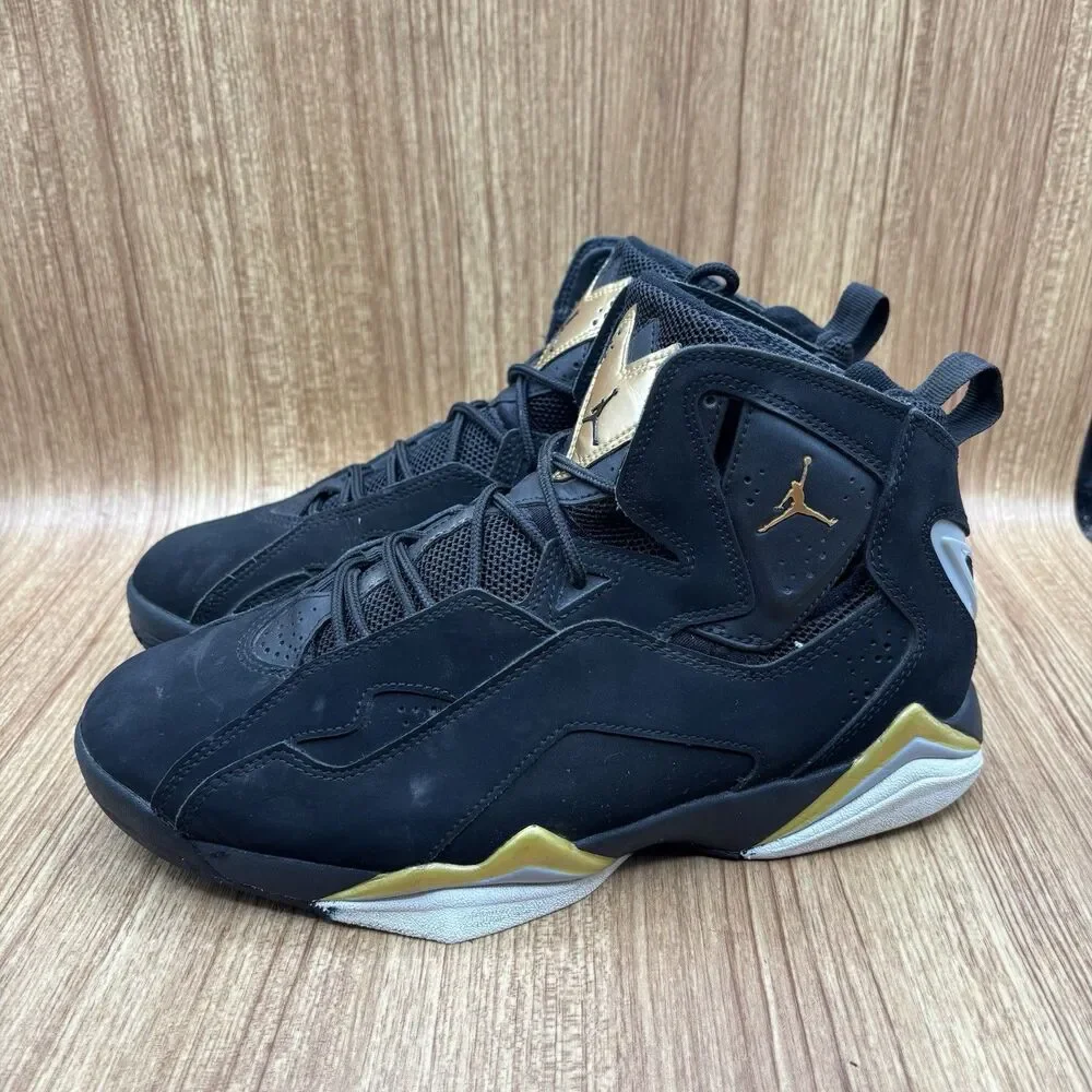 Jordan True Flight Black Metallic Gold 342964-070 Men’s‎ Size 8 Lace Up Sneakers